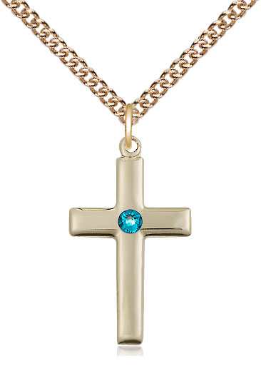 14kt Gold Filled Cross Pendant with a 3mm Zircon Swarovski stone on a 24 inch Gold Filled Heavy Curb chain