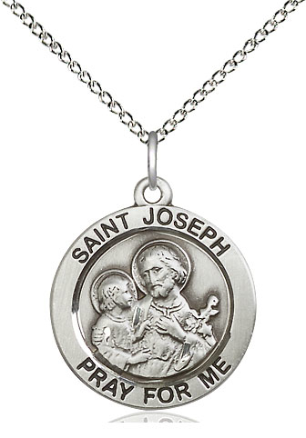 Sterling Silver Saint Joseph Pendant on a 18 inch Sterling Silver Light Curb chain