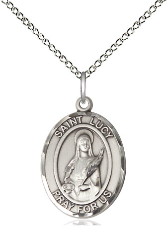 Sterling Silver Saint Lucy Pendant on a 18 inch Sterling Silver Light Curb chain