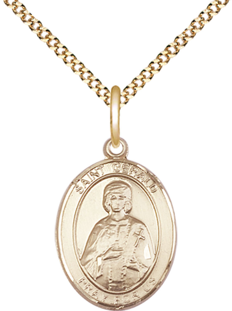 14kt Gold Filled Saint Gerald Pendant on a 18 inch Gold Plate Light Curb chain