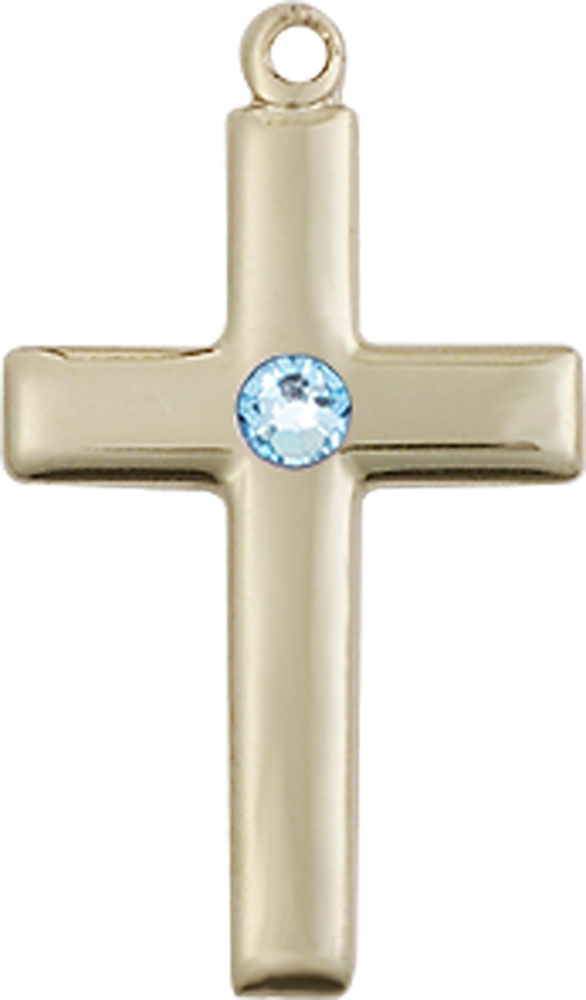 14kt Gold Filled Cross Medal with a 3mm Aqua Swarovski stone