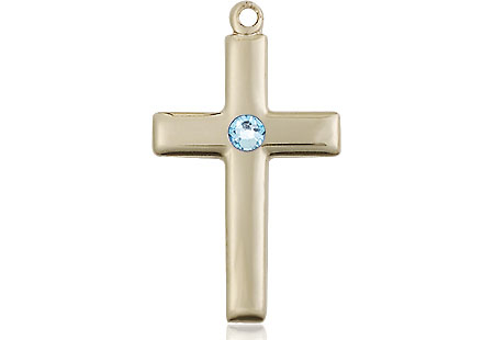 14kt Gold Filled Cross Medal with a 3mm Aqua Swarovski stone