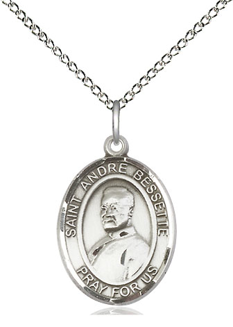 Sterling Silver Saint Andre Bessette Pendant on a 18 inch Sterling Silver Light Curb chain