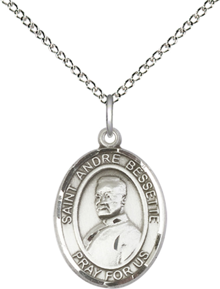 Sterling Silver Saint Andre Bessette Pendant on a 18 inch Sterling Silver Light Curb chain