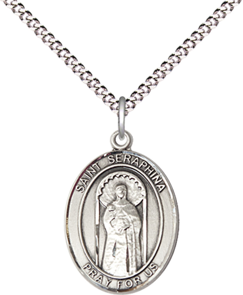 Sterling Silver Saint Seraphina Pendant on a 18 inch Light Rhodium Light Curb chain