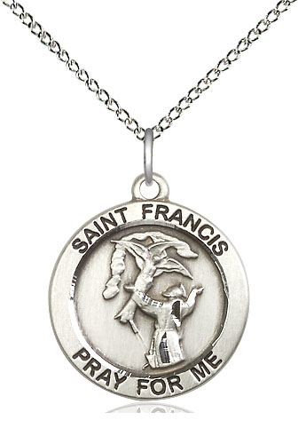 Sterling Silver Saint Francis of Assisi Pendant on a 18 inch Sterling Silver Light Curb chain