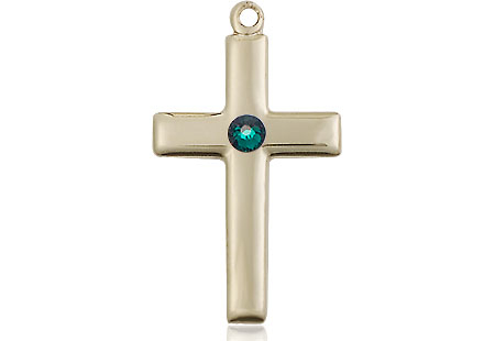 14kt Gold Filled Cross Medal with a 3mm Emerald Swarovski stone