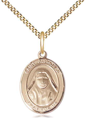 14kt Gold Filled Saint Alphonsa Pendant on a 18 inch Gold Plate Light Curb chain