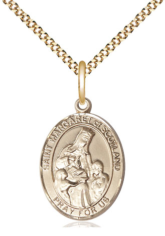 14kt Gold Filled Saint Margaret of Scotland Pendant on a 18 inch Gold Plate Light Curb chain