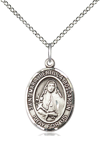 Sterling Silver Saint Maria Bertilla Boscardin Pendant on a 18 inch Sterling Silver Light Curb chain