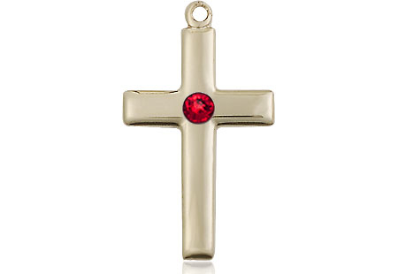 14kt Gold Filled Cross Medal with a 3mm Ruby Swarovski stone