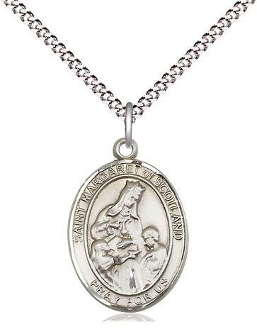 Sterling Silver Saint Margaret of Scotland Pendant on a 18 inch Light Rhodium Light Curb chain