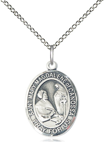 Sterling Silver Saint Mary Magdalene of Canossa Pendant on a 18 inch Sterling Silver Light Curb chain