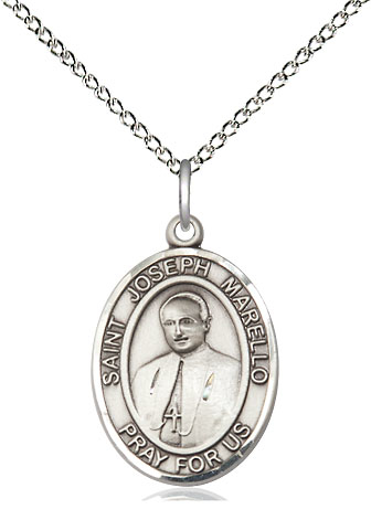 Sterling Silver Saint Joseph Marello Pendant on a 18 inch Sterling Silver Light Curb chain