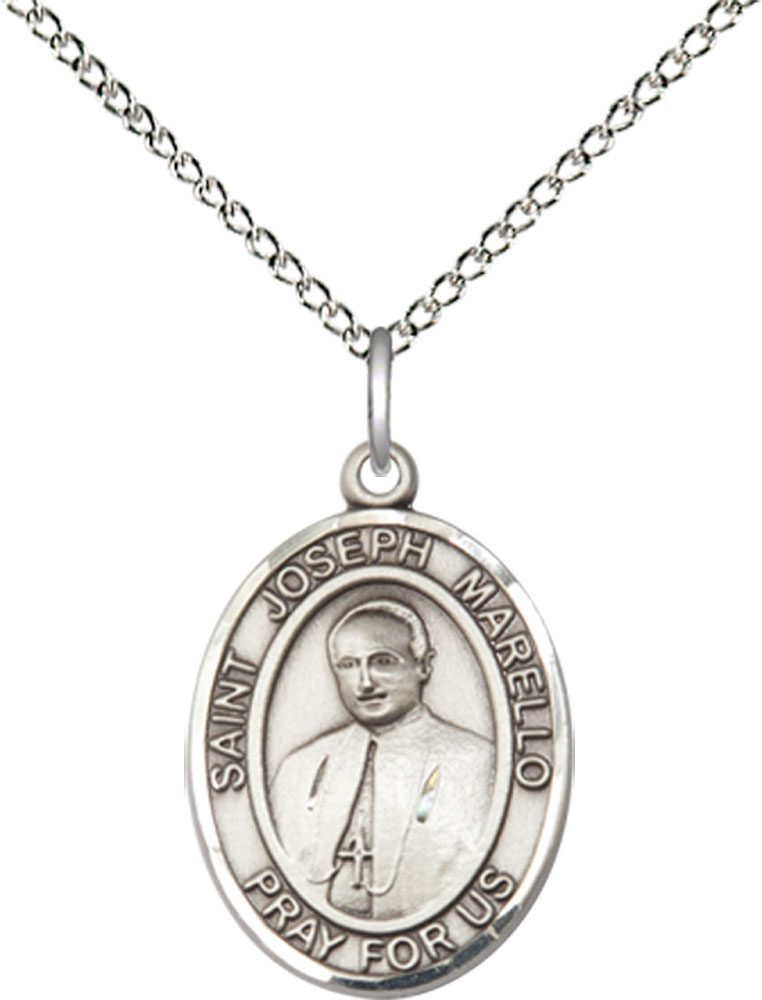 Sterling Silver Saint Joseph Marello Pendant on a 18 inch Sterling Silver Light Curb chain