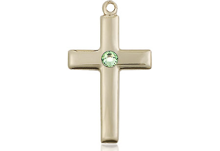 14kt Gold Filled Cross Medal with a 3mm Peridot Swarovski stone