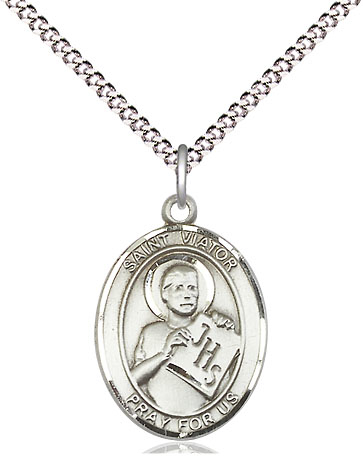 Sterling Silver Saint Viator of Bergamo Pendant on a 18 inch Light Rhodium Light Curb chain