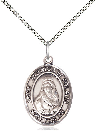 Sterling Silver Saint Jadwiga of Poland Pendant on a 18 inch Sterling Silver Light Curb chain