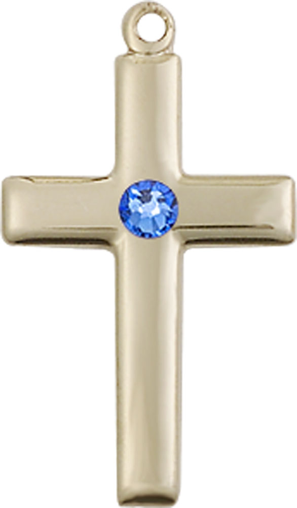 14kt Gold Filled Cross Medal with a 3mm Sapphire Swarovski stone