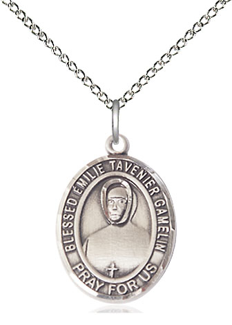 Sterling Silver Blessed Emilie Tavernier Gamelin Pendant on a 18 inch Sterling Silver Light Curb chain