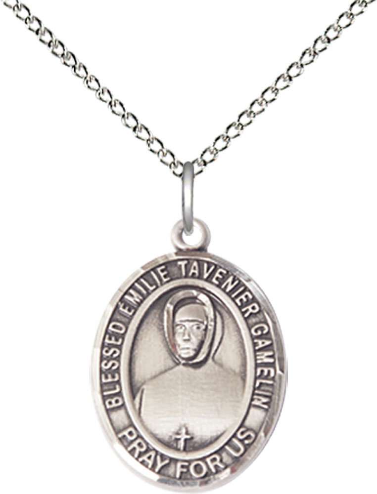 Sterling Silver Blessed Emilie Tavernier Gamelin Pendant on a 18 inch Sterling Silver Light Curb chain