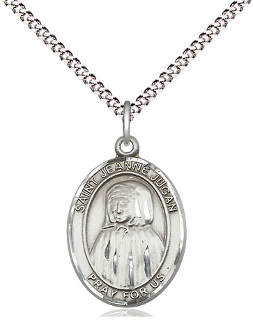 Sterling Silver Saint Jeanne Jugan Pendant on a 18 inch Light Rhodium Light Curb chain