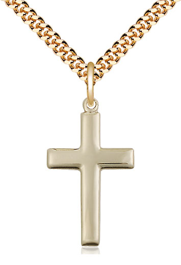 14kt Gold Filled Cross Pendant on a 24 inch Gold Plate Heavy Curb chain