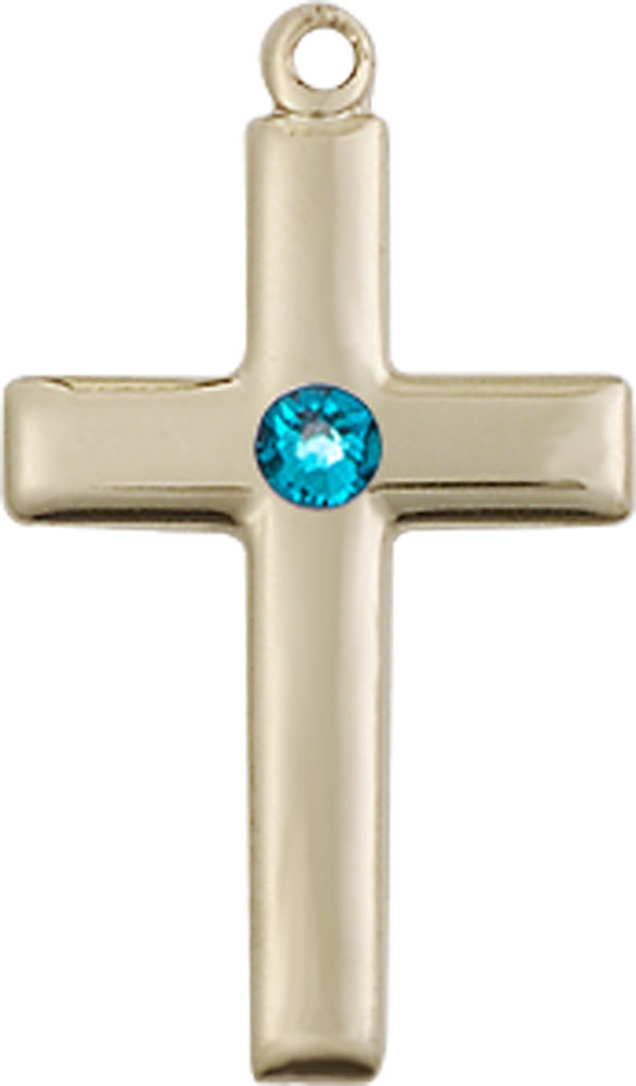 14kt Gold Cross Medal with a 3mm Zircon Swarovski stone
