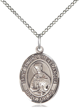 Sterling Silver Saint Edmund of East Anglia Pendant on a 18 inch Sterling Silver Light Curb chain