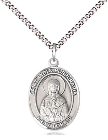 Sterling Silver Saint Lydia Purpuraria Pendant on a 18 inch Light Rhodium Light Curb chain