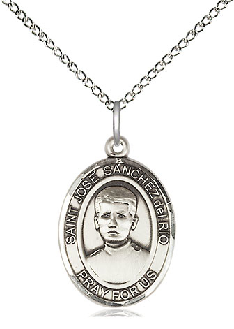 Sterling Silver Saint Jose Canchez del Rio Pendant on a 18 inch Sterling Silver Light Curb chain