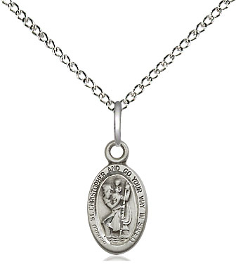 Sterling Silver Saint Christopher Pendant on a 18 inch Sterling Silver Light Curb chain