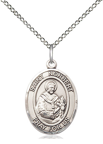 Sterling Silver Saint Norbert of Xanten Pendant on a 18 inch Sterling Silver Light Curb chain