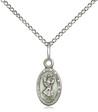 Sterling Silver Saint Christopher Pendant on a 18 inch Sterling Silver Light Curb chain