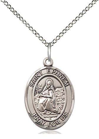 Sterling Silver Saint Ephrem Pendant on a 18 inch Sterling Silver Light Curb chain