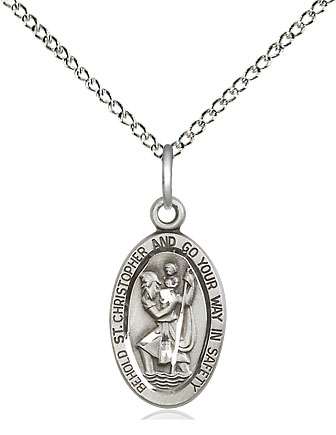 Sterling Silver Saint Christopher Pendant on a 18 inch Sterling Silver Light Curb chain