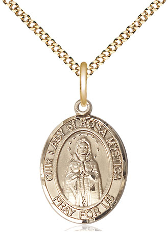 14kt Gold Filled Our Lady of Rosa Mystica Pendant on a 18 inch Gold Plate Light Curb chain