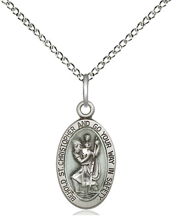 Sterling Silver Saint Christopher Pendant on a 18 inch Sterling Silver Light Curb chain