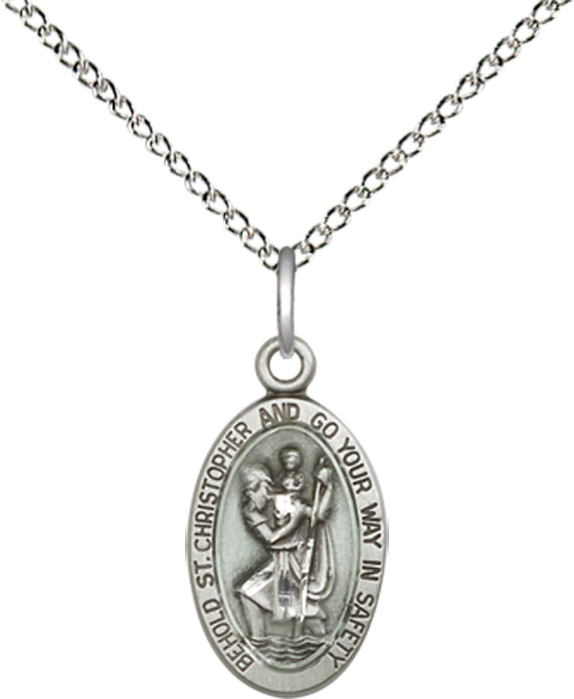 Sterling Silver Saint Christopher Pendant on a 18 inch Sterling Silver Light Curb chain
