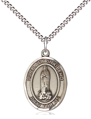 Sterling Silver Our Lady of Kibeho Pendant on a 18 inch Light Rhodium Light Curb chain