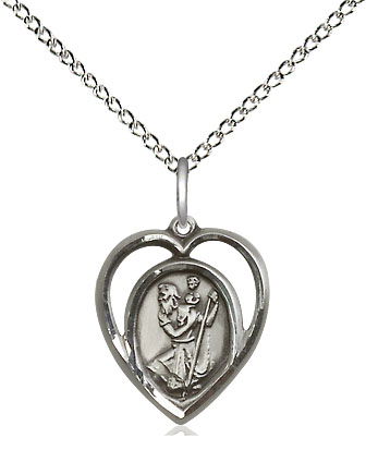 Sterling Silver Saint Christopher Pendant on a 18 inch Sterling Silver Light Curb chain