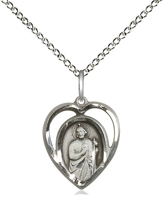 Sterling Silver Saint Jude Pendant on a 18 inch Sterling Silver Light Curb chain