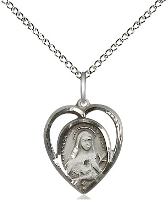 Sterling Silver Saint Theresa Pendant on a 18 inch Sterling Silver Light Curb chain