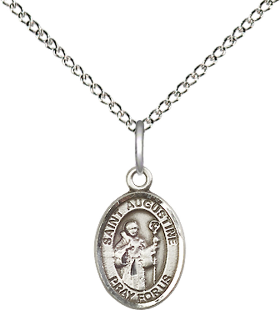 Sterling Silver Saint Augustine Pendant on a 18 inch Sterling Silver Light Curb chain
