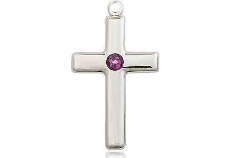 Sterling Silver Cross Medal with a 3mm Amethyst Swarovski stone