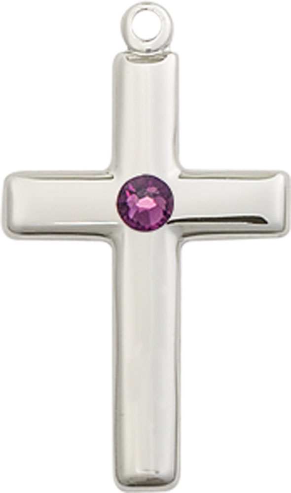 Sterling Silver Cross Medal with a 3mm Amethyst Swarovski stone