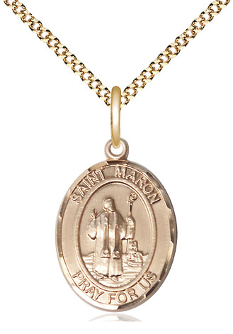 14kt Gold Filled Saint Maron Pendant on a 18 inch Gold Plate Light Curb chain