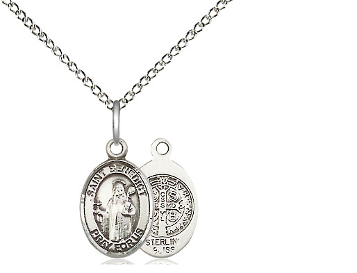 Sterling Silver Saint Benedict Pendant on a 18 inch Sterling Silver Light Curb chain