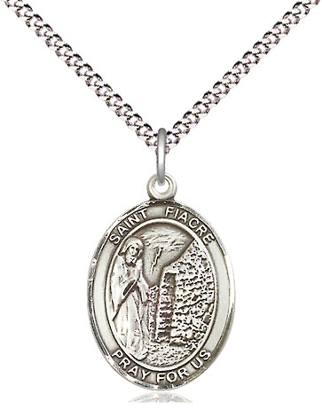 Sterling Silver Saint Fiacre Pendant on a 18 inch Light Rhodium Light Curb chain