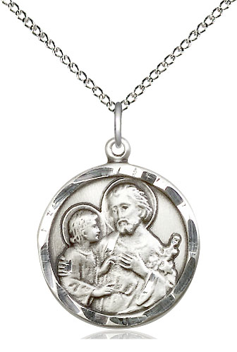 Sterling Silver Saint Joseph Pendant on a 18 inch Sterling Silver Light Curb chain